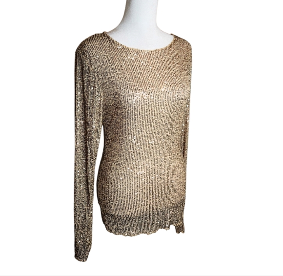 Free People Gold Sequin Long Sleeve Top - Picture 4 of 7